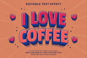 efeito de texto editável - eu amo vetor premium de estilo de modelo de desenho animado de café