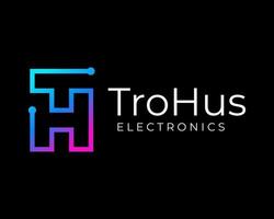 letra th ht iniciais circuito digital tecnologia conexão eletrônica linha arte vetor design de logotipo