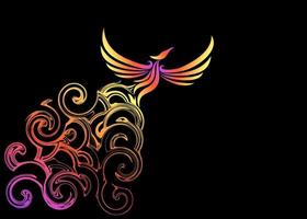 belo pássaro de fogo abstrato e colorido fênix voando papel de parede pintura de fundo vetor