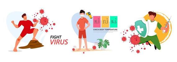 definir as pessoas lutam contra o romance de vírus coronavirus covid-19 2019-ncov sars-cov2. defender e proteger do conceito de vírus vetor