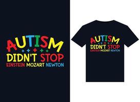 o autismo não impediu as ilustrações de einstein mozart newton para design de camisetas prontas para impressão vetor