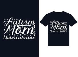 ilustrações inquebráveis da mãe do autismo para design de camisetas prontas para impressão vetor