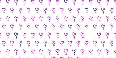 textura vector rosa claro com símbolos de direitos das mulheres.