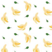padrão de banana. padrão vetorial com bananas descascadas e folhas verdes. vetor