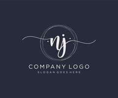 logotipo feminino nj inicial. utilizável para logotipos de natureza, salão, spa, cosméticos e beleza. elemento de modelo de design de logotipo de vetor plana.