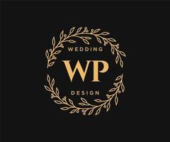 coleção de logotipos de monograma de casamento de letra de iniciais wp, modelos modernos minimalistas e florais desenhados à mão para cartões de convite, salve a data, identidade elegante para restaurante, boutique, café em vetor