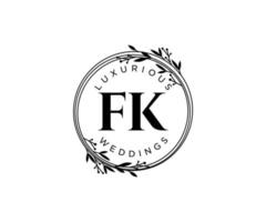 fk letras iniciais modelo de logotipos de monograma de casamento, modelos modernos minimalistas e florais desenhados à mão para cartões de convite, salve a data, identidade elegante. vetor