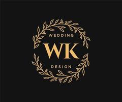 coleção de logotipos de monograma de casamento de carta inicial wk, modelos modernos minimalistas e florais desenhados à mão para cartões de convite, salve a data, identidade elegante para restaurante, boutique, café em vetor