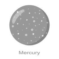 ícone do planeta mercúrio com nome. menor planeta do sistema solar. cor verdadeira. elemento do universo