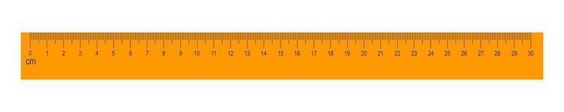Régua laranja de 30 centímetros isolada no fundo branco. ferramenta matemática ou geométrica para medição de distância, altura ou comprimento com marcações e números vetor