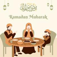 família muçulmana come sahoor e iftar no ramadã vetor