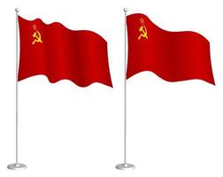 bandeira da união soviética, urss no mastro da bandeira balançando ao vento. elemento de design de férias. ponto de verificação para símbolos de mapa. vetor isolado no fundo branco