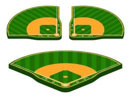 conjunto de campos de beisebol verdes isométricos com linhas de marcação. esportes de equipe. estilo de vida ativo. esporte nacional americano. vetor