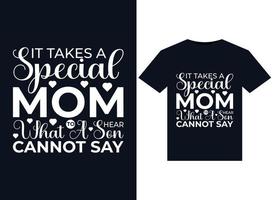 é preciso uma mãe especial para ouvir o que um filho não pode dizer ilustrações para design de camisetas prontas para impressão vetor