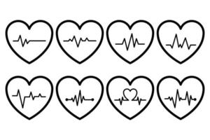 corações de linha preta com coleção de batimentos cardíacos vetor
