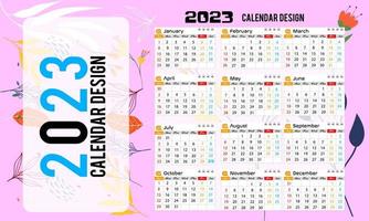 calendário de parede 2023 design criativo, layout de data vertical mensal simples para 2023 anos em inglês. Modelos de calendário de 12 meses, design moderno de calendário de ano novo. calendário corporativo ou empresarial.
