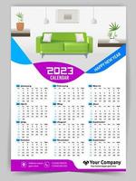 calendário de parede 2023 design criativo, layout de data vertical mensal simples para 2023 ano em inglês. Modelos de calendário de 12 meses, design moderno de calendário de ano novo. calendário corporativo ou empresarial. vetor