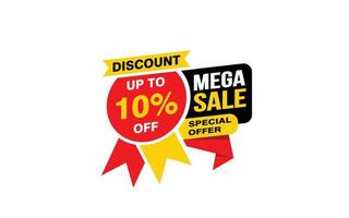 Oferta de mega venda de 10%, liberação, layout de banner de promoção com estilo de adesivo. vetor