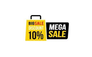 Oferta de mega venda de 10%, liberação, layout de banner de promoção com estilo de adesivo. vetor