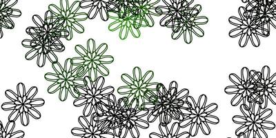 modelo de doodle de vetor verde claro com flores.