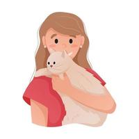 ilustração vetorial de uma garota plana com um gato nos braços. vetor