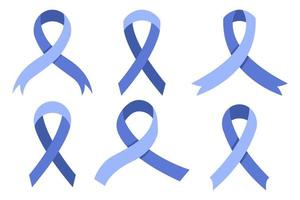 coleção de fita de conscientização. conjunto de fitas azuis de câncer. isolado no fundo branco totalmente editável vetor