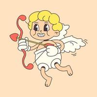 cupido atira uma flecha no estilo descolado da moda. estilo cartoon antigo vetor