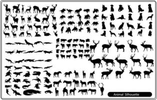 coleção de silhuetas de animais em um fundo branco vetor