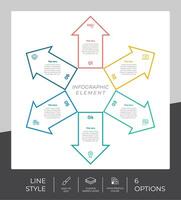 design de vetor infográfico de processo de seta com estilo colorido de 6 etapas para fins de apresentação. infográfico de etapa de linha pode ser usado para negócios e marketing