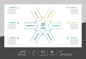 design de vetor infográfico de processo de seta com estilo colorido de 6 etapas para fins de apresentação. infográfico de etapa de linha pode ser usado para negócios e marketing