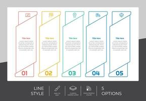 design de vetor infográfico de processo quadrado com estilo colorido de 5 etapas para fins de apresentação. O infográfico de etapas de linha pode ser usado para negócios e marketing