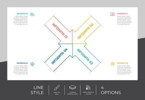design de vetor infográfico de processo de seta com estilo colorido de 4 etapas para fins de apresentação. O infográfico de etapas de linha pode ser usado para negócios e marketing