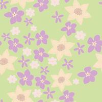 padrão perfeito com flores do início da primavera em tons pastel em fundo verde pálido vetor