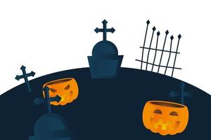 abóboras de halloween em desenho vetorial de cemitério vetor