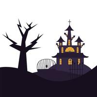 desenho vetorial de árvore e portão de casa de halloween vetor