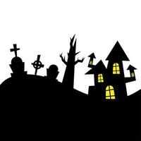 casa de halloween e árvore nua em desenho vetorial de cemitério vetor