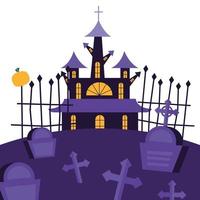 casa de halloween em desenho vetorial de cemitério vetor