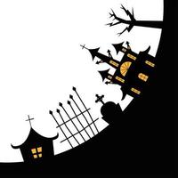 casas de halloween com desenho vetorial de árvore, sepultura e portão vetor