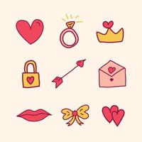 coleção de elementos de dia dos namorados desenhados à mão, ilustração de dia dos namorados estilo doodle vetor