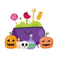 desenhos animados de abóboras de halloween e doces em desenho vetorial vetor