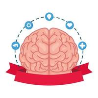 cérebro humano com ícones de conjunto de cuidados de saúde mental vetor