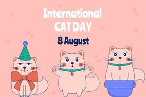 fundo desenhado à mão para o dia internacional do gato com gatos doodle vetor