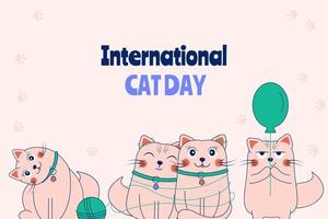 fundo de dia internacional do gato desenhado à mão com gatos vetor