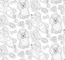 poodle padrão de linha e brinquedos para cães em fundo branco vetor