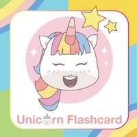 flashcard de unicórnio fofo para crianças. Pronto para imprimir. cartão de jogo para impressão. cartão educacional para pré-escola. ilustração vetorial. vetor