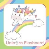 flashcard de unicórnio fofo para crianças. Pronto para imprimir. cartão de jogo para impressão. cartão educacional para pré-escola. ilustração vetorial. vetor