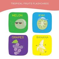 flashcards de frutas tropicais para crianças. flashcards de frutas fofos para crianças. flashcards de coleções de frutas tropicais vetor