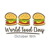 letras de celebração do dia mundial da comida com hambúrgueres estilo simples vetor