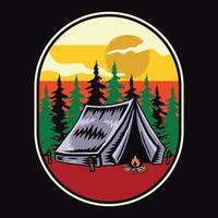 rótulo de acampamento de aventura ilustração vetorial adesivo de distintivo vintage retrô e design de camiseta vetor