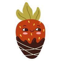 personagem de desenho animado de morango com cobertura em chocolate do dia dos namorados vetor